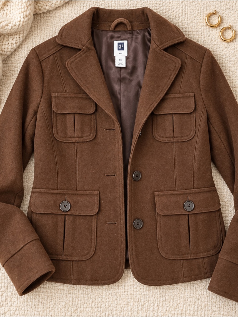 GAP Woman’s Brown Wool-Blend Pocket Blazer Coat Size XS